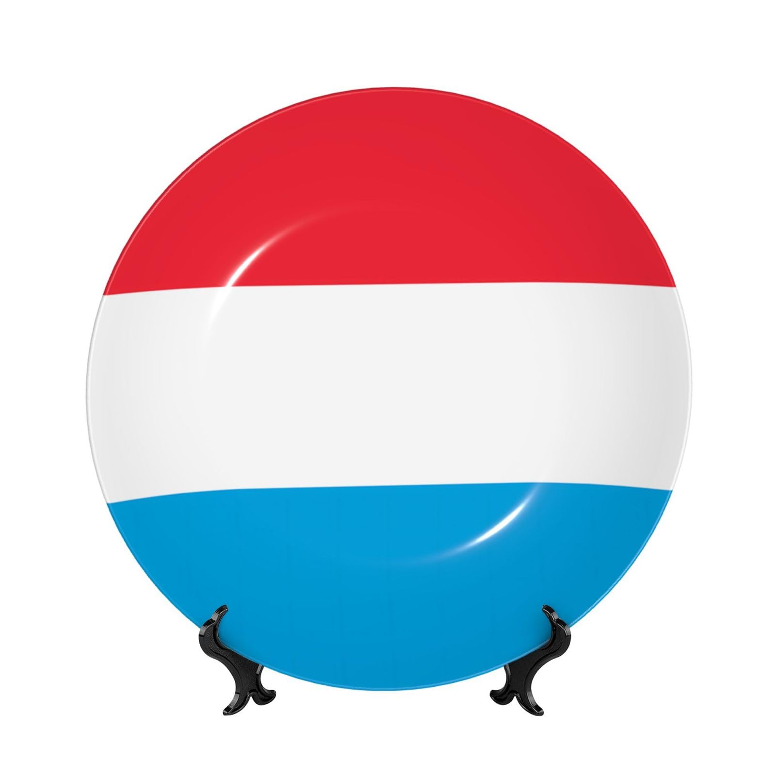 SXZVVBN Luxembourg flag Bone China Decorative Plate Art with Stand Removable Adhesive Hanging for Home Office 7in