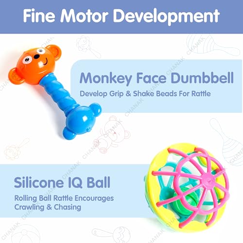 Image of Chanak Baby Kinder Rattle Set for 0-6 Months Old Baby, Non-Toxic, 100% BPA Free, Infant Grab, Spin & Shake Rattles, Colorful Rattles with 8 Pcs, Early Educational Sensory Toy, BIS Approved