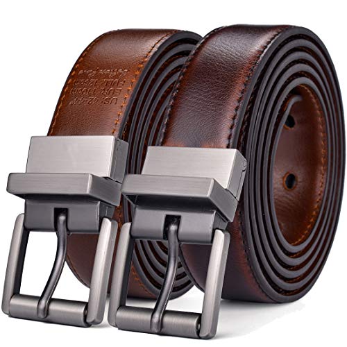 Image of Beltox Men's Belt Dress Casual Reversible Leather 1.1 inch w Roller Buckle Rotated