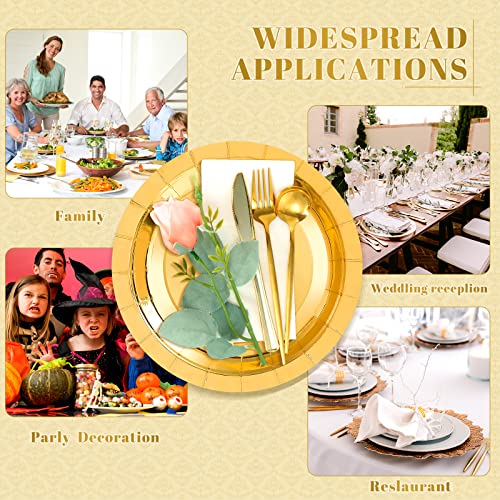 120 Pcs Disposable Charger Plates Wedding Bulk 13 Inch Chargers Dinner Plate Charger Service Plates Paper Cardboard Round Dinner Chargers For Bridal Party Baby Shower Table Setting Decor (Gold) #TOP6