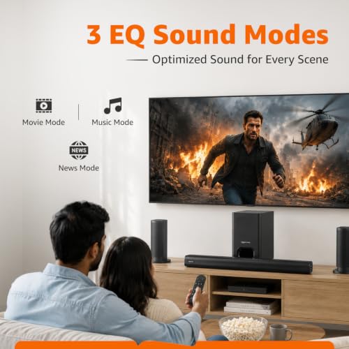 Image of amazon basics 180W Soundbar with Subwoofer & Surround Speakers, 5.1 Channel Home Theatre Sound System for TV, HDMI ARC, Optical, Bluetooth 5.3, USB, AUX, SD Card, Remote Control, Deep Bass, Black
