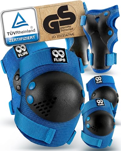 99FLIPS Knieschoner Kinder 3 Jahre Schoner Inliner Kinder - Inliner Schützer Set - Schutzausrüstung - Protektoren - Rise - Größe SM BLAU - Knieschützer Scooter, Rollschuhe, Skateboard