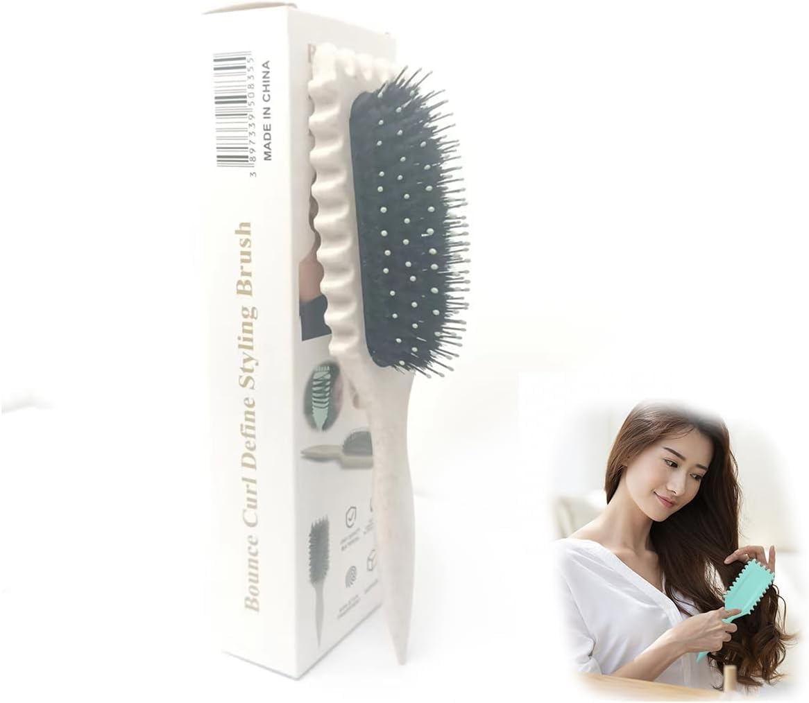Bounce Brush Curl Brush Bounce Curl Cepillo Bounce Curl Define Styling Brush Cepillo de Pelo de Cerdas de Jabalí Cepillo de Peinado para Desenredar (gray)