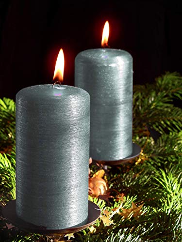 Hyoola Brushed Metallic Pillar Candles - 6 Pack - Sage Green Pillar Candles - European Made Decorative Pillar Candles - 2.75 Inch X 5 Inch #TOP6