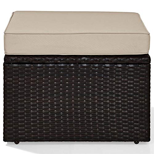 Pemberly Row Wicker Patio Ottoman with Sand Cushions