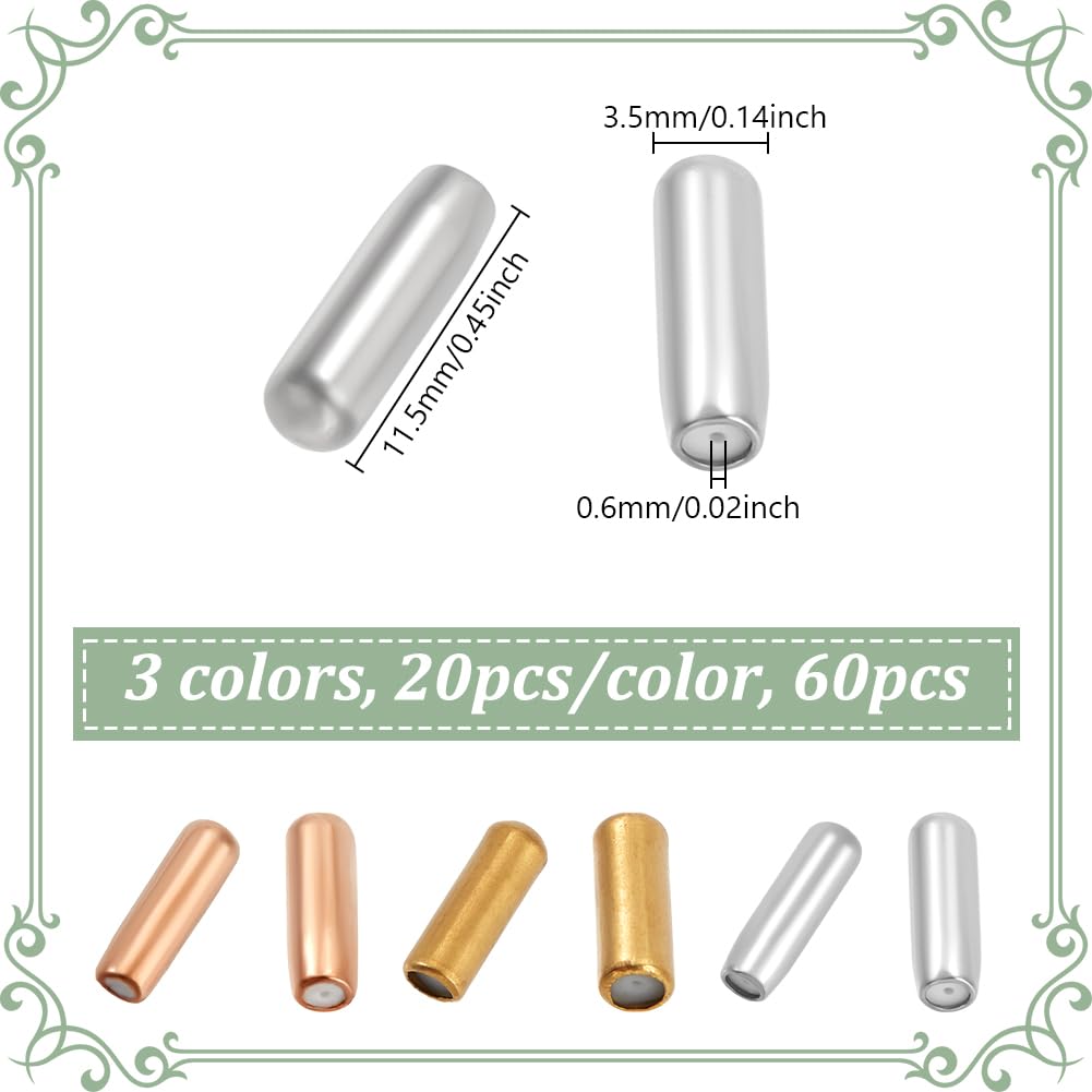 NBEADS 60 Pcs 3 Colors Brass Pin, Backs Lapel Stick Pin End Cap Metal Brooch Pin Stick Backing Lapel Pin End Cap with Rubber Inside Brooch Pins Stopper for Jewelry DIY Accessories, 11.5x3.5mm