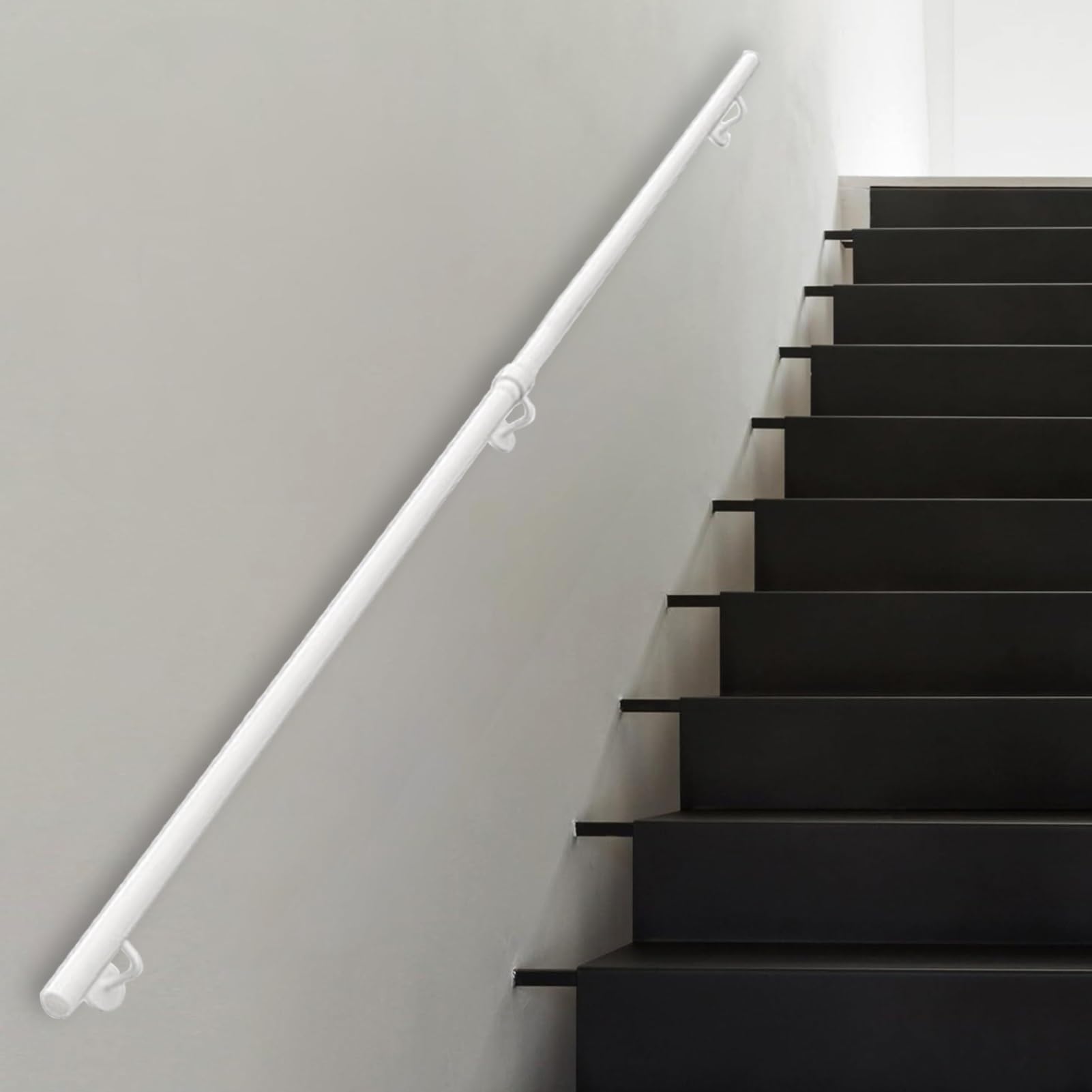 Corrimano per Scale da 1, 2, 3, 4, 5, 6 Metri, corrimano per Scale in Metallo Bianco, ringhiera, Tubo Tondo, Barra di Sicurezza Antiscivolo per Interni ed Esterni(150cm)