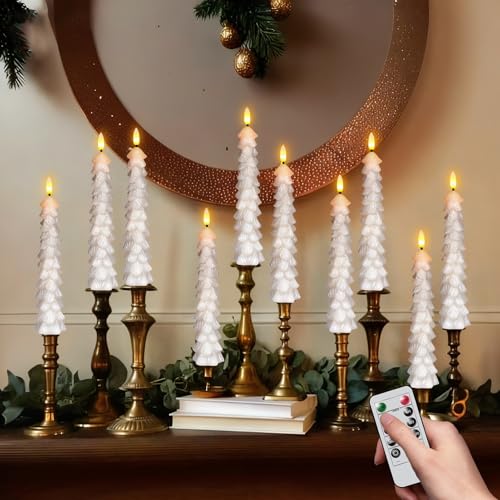Image of GenSwin Christmas Tree Flameless Taper Candles candlesticks Remote Timer