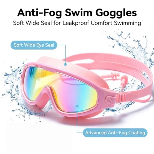 Image of Swim Goggles for Kids 6-12, Wide View Anti-Fog UV Protection No Leaking,Boys Girls Youth Swimming Goggles