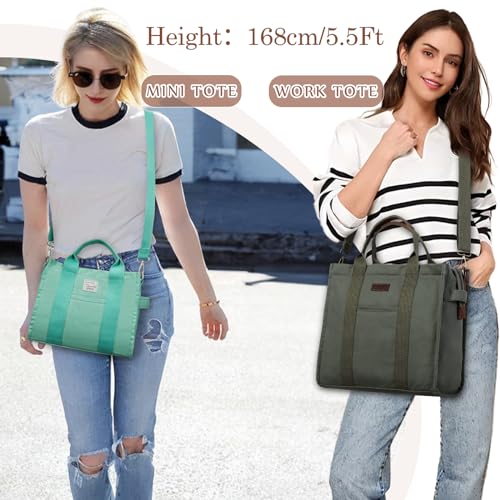 Image of VASCHY Canvas Tote bag, Casual Reusable Work Totes for Women Teachers with Zippers Pockets Crossbody Shoulder Bag Purse