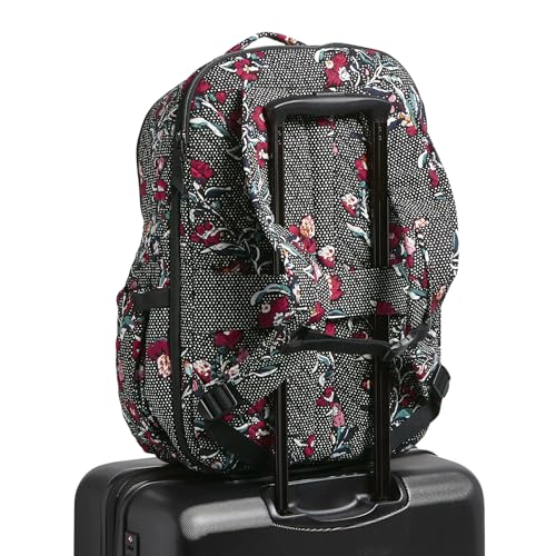 Image of Vera Bradley Women's, Cotton Large Travel Backpack Travel Bag, Perennials Noir Dot, One Size