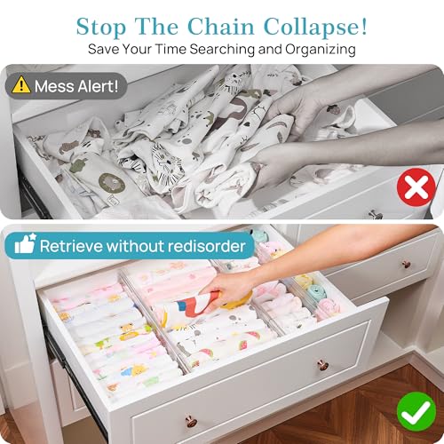 Image of Vtopmart 12 Pack 4 inch Regular Upgrade Drawer Dividers for Clothes, 12.8 inch-22.3 inch Expandable Dresser Drawer Organizer, Clear Plastic Separators for Dresser, Baby Clothing, Underwear, Cosmetic, Toiletries