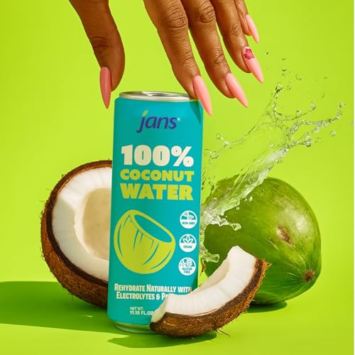 Image of Jans 100% Coconut Water No Added Sugar 11.15oz (Pack of 12) Pure Coconut Refreshment, Vegan, Gluten-Free, Hydration with Electrolytes