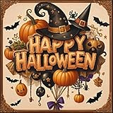 Pumpkin Bat Hat Diamond Art Kits for Adults, 5D Halloween Diamond Painting Kits for Adults Beginners, DIY Full Round Drill Diamond Dot Painting Gem Art Kits for Adult, Home Wall Decor 13.8x13.8 Inch