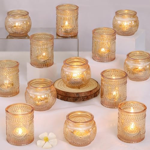 DARJEN 24Pcs Gold Votive Candle Holders - Glass Candle Holder Bulk for Table Centerpiece, Tea Lights Candle Holders for Home, Christmas Party & Wedding Shower by DARJEN - Used condition - US$27.45