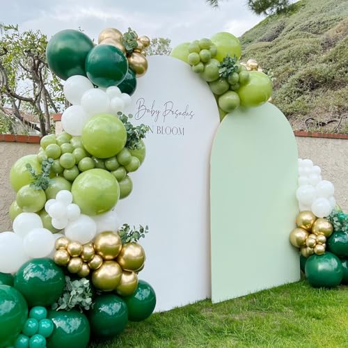 Image of Funhot Green Balloons Set, 60 Pcs Green Gold White Balloons, 12 Inch Dark Green Emerald Green Lime Green Metallic Gold Latex Balloons for Jungle Forest Birthday Baby Shower Wedding Party Decorations