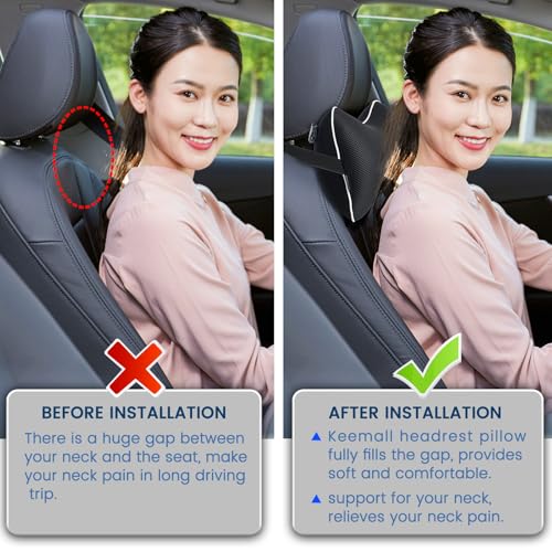 Image of Keemall Inflatable Car Neck Pillow, Soft Headrest Inflatable Car Pillow for Driving Seat with Adjustable Strap, Comfortable Ergonomic Design Neck Support and Breathable Washable Cover