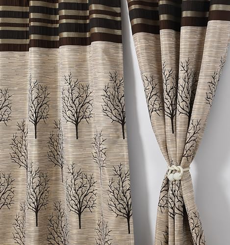 Image of Homefab India Jute Modern 2 Piece Eyelet Polyester Long Door Curtain Set - 9ft, Brown