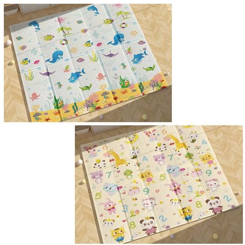 Bxzzuisベビープレイマット 200*180*2cm 折り畳み式 XPE ベビーマット 子供用 可愛い 両面パターン シームレス 遊び フロアマット 衝撃緩和 転倒防止 安全 無毒 無味 防水 滑り止め 清掃簡単 お昼寝マット ベビーマット 出産祝い