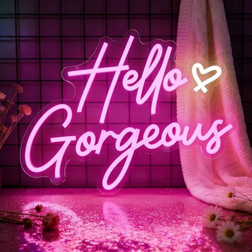 Hello Gorgeous Neon Sign Hello Beautiful Pink LED Sign for Beauty Room Deco