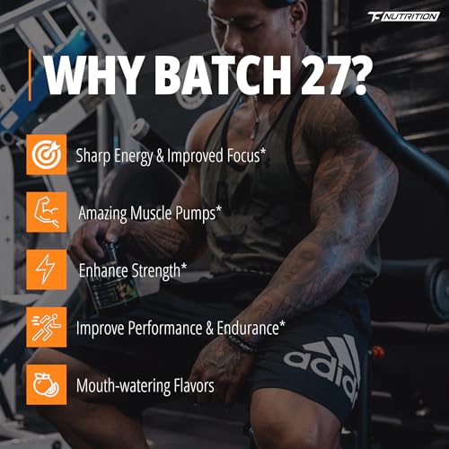 Image of TC Nutrition Batch 27 Pre Workout Powder - 8g Citrulline, 3.5g Beta Alanine, 2.5g Betaine, 325mg Caffeine | Instant Energy, Focus, Pumps, & Strength | Nitric Oxide Booster 20 sv (Orange Cream)