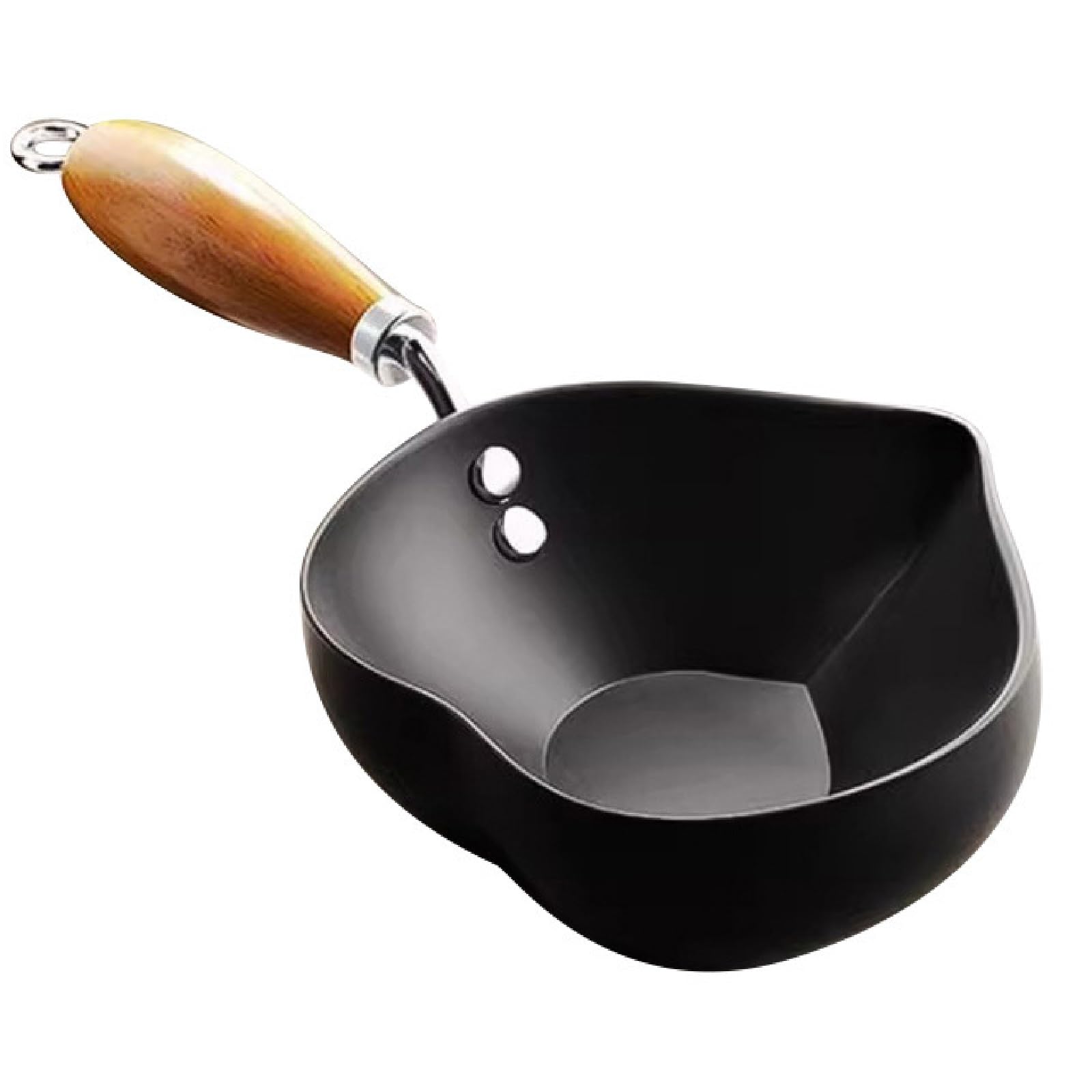Bafnsiji 13.2cm Small Stainless Steel Milk Pan with Dual Pour Spouts - Ergonomic Wooden Handle Mini Butter Melting Pot for Boiling Oil, Sauces,