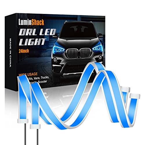 Car Led Daytime Running Light Strip 2Pcs 24 Inch Flexible Dual Colors Auto Lighting Kits Headlight Decorative Lamp Led Turn Signal Lights For Truck Suv Off-Road (60Cm, White,Yellow) #TOP1