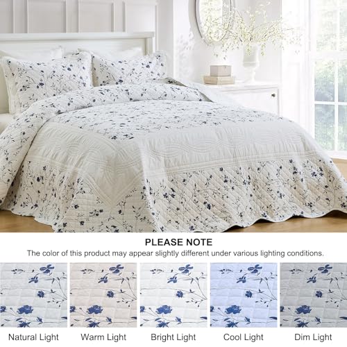 SOElinens Queen Bedspreads 102x120, Farmhouse Floral Navy/White - image 8