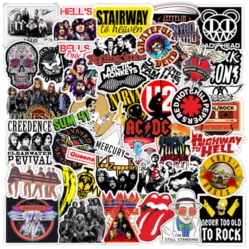 Image of Pack of 52 Classic Rock Band Vinyl Self Adhesive Stickers for Laptop,Journal,Guitar,Mobile Phone - Waterproof Free Multicolor Stickers - 3 Inches for Metal,Glass,Wooden,Plastic Surface