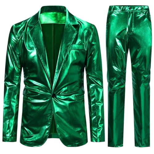Allthemen Costume Homme 2 pièces Coupe ajustée Veste de Smoking Pantalon pour fête Disco Vert M