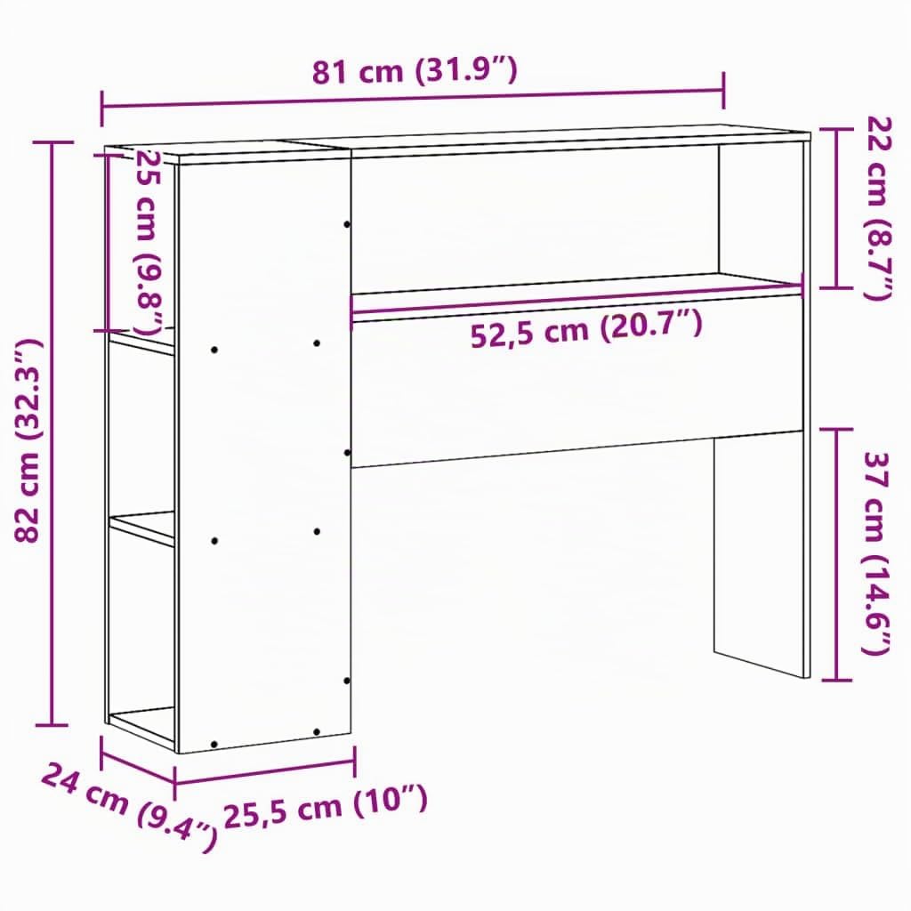 vidaXL Testiera con Ripiani 75 cm in Legno Massello di Pino
