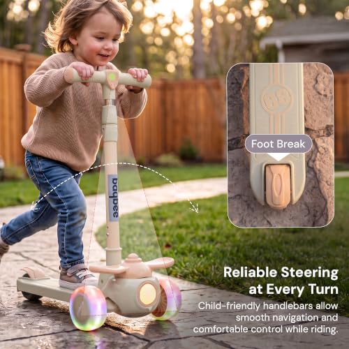 Image of Baybee Skiddo Baby Kick Scooters for Kids with 3 Height Adjustment | Foldable Skating Scooter with Foot Brake | Kids Scooter with RGB Lights & Music | Runner Scooters for Kid 2-10 Years (Grey)