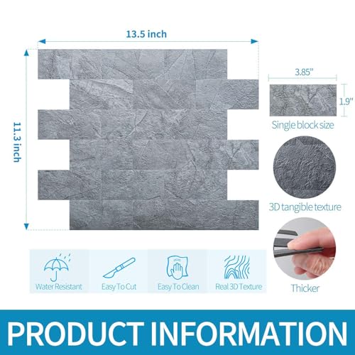 Image of Art3d Peel and Stick Backsplash, Stick on Wall Tile, 10-Pack, Blue Grey