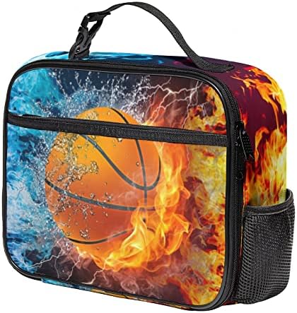 Double Insulated Lunch box for Boy Man, Durable Water Proof Leakproof Reusable Portable Lunch Bag with Side Pocket, Large Thermal Lunch Cooler Bag Meal Tote for Kids Adult Work Picnic (Basketball)