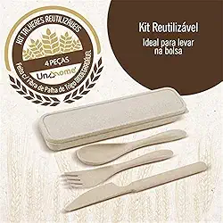 Kit Talheres Reutilizáveis c/Estojo Feito c/Fibra de Palha de Trigo Biodegradável Ideal Levar na Bolsa - 145823