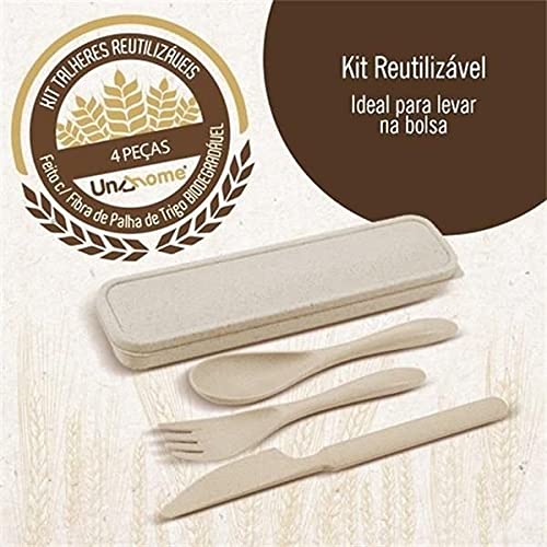 Kit Talheres Reutilizáveis c/Estojo Feito c/Fibra de Palha de Trigo Biodegradável Ideal Levar na Bolsa - 145823