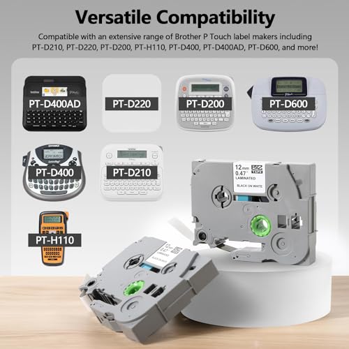 5 Pack Label Tape Replacement for Brother TZe-231 TZ-231 TZe231 Tz 1/2" 12mm,Laminated Black on White 0.47" for pTouch Printer PT-D400 PT-D210 PT-D200 PT-D600 PT-1890 PT-H110 Label image 7