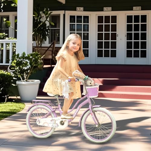 Image of Bixike Princess Style Girls Bike with Basket for 2-13 Years Old Kids and Toddlers, 12 14 16 18 Inch Bicycle for Children with Training Wheels and Streamers, 20 Inch with Kickstand, Multiple Colors