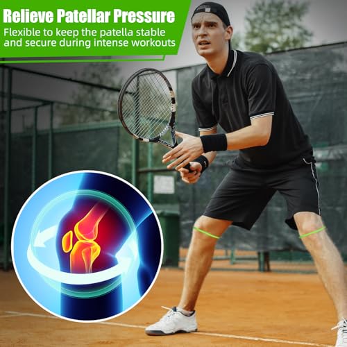 Image of Foilswirl Silicone Patella Knee Band for Basketball Patella Tendon Support Knee Pain Running Tendon Brace Support Strap(2,Fluorescent Green,M)