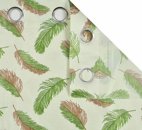 Image of Yarnis Feather Printed Light-Filtering Curtains 6 Feet Long Set of 2 for Window Living Room, Green, Parda