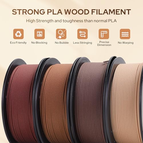 Wood PLA Filament Bundle, 3D Printer Filament Wood Filament 1.75mm PLA Filament,Individually Vacuum Packed, 250g*4 Spools, Maple+Cherry+Walnut+Mahogany — view 5
