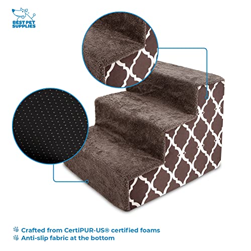 Image of Best Pet Supplies 3-Step CertiPUR-US Certified Foam Pet Stairs /Steps, 18 x 15 x 13-Inch, Brown Lattice Print