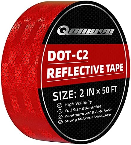 Red High Visibility DOT-C2 Reflective Tape 2 inch x 50 feet Safety Warning Conspicuity Tape Waterproof Self-Adhesive Tape for Trailer Vehicles Trucks Vans Bikes Cargos Helmets Poles