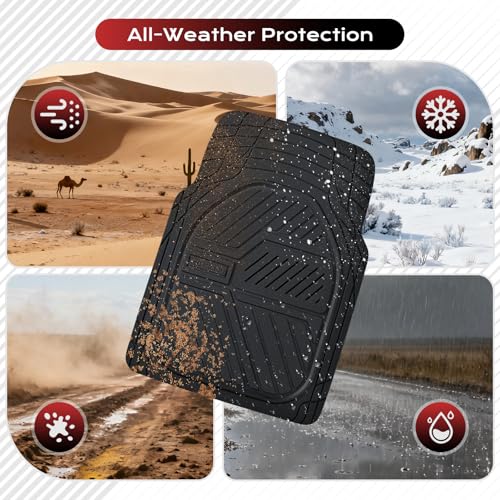 Image of Coverado Car Floor Mats All Weather Waterproof Deep Dish Anti-Slip Car Mats Full Set, Heavy Duty Rubber Floor Mats for Cars, Universal Trim to Fit Automotive Floor Mats for Cars Trucks SUV, Black
