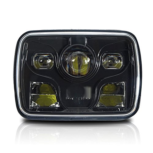 GENSSI 7x6 Projector LED Headlight Sealed Beam Replacement DOT Black Housing (1 Lamp Only)