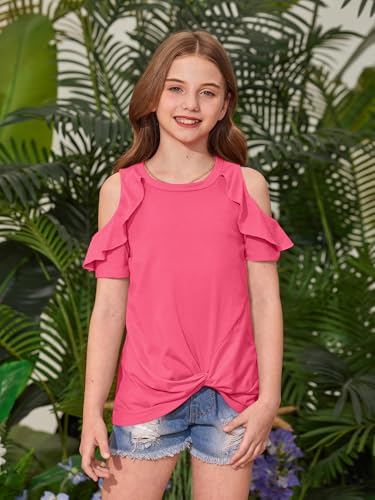 BesserBay Girl's Cold Shoulder Ruffle Trim Tee 6-14 Years