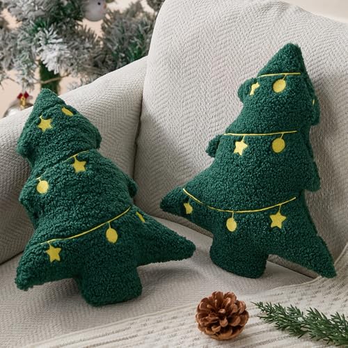 Image of Allorry Christmas Pillows Set of 2 Green Christmas Tree Lanterns Shaped Soft Plush Christmas Decor Pillow for Party Xmas Winter Holiday Home Sofa Cushion Cases WL-006I