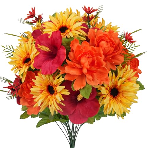 Minnhua 2 Bundles Fall Flowers Artificial Cemetery Flower for Grave Orange