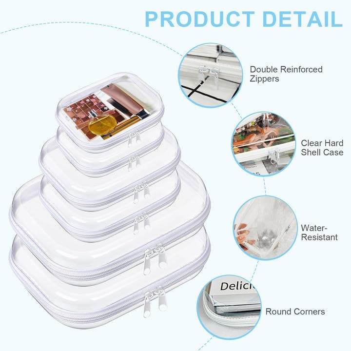 6 Pcs Clear Hard Zipper Case Hard Plastic Zipper Pouches Clear Shell Case Portable Travel Organizer Makeup Bag for Building Blocks Puzzles Cosmetics Makeup Supplies3