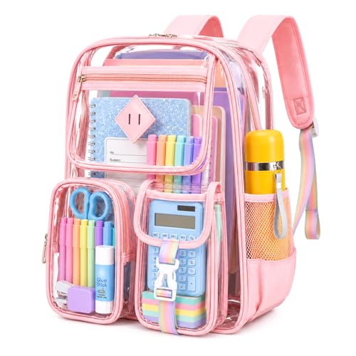 Image of PIG PIG GIRL Clear Backpack for School,Heavy Duty PVC Transparent Bookbag for Girls Stadium Approved See Through Backpack